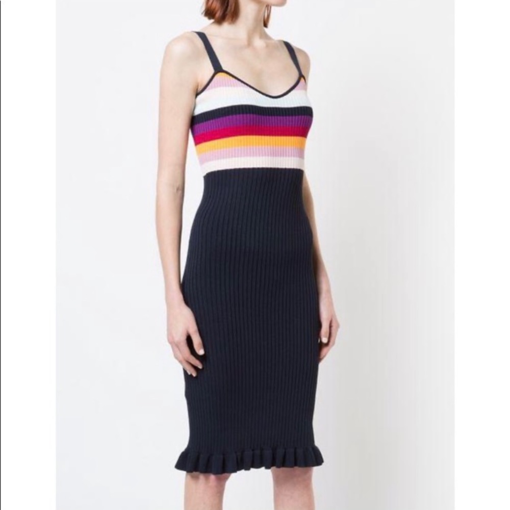 LIKE NEW! Cinq a Sept Rainbow Ribbed Knit Dress Size M fits like Small